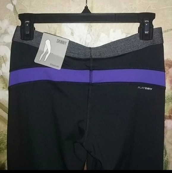 NEW REEBOK GYMANA KIKPANT WOMENS ATHLETIC TIGHTS LEGGINGS in BLACK GREY & PURPLE - Picture 3 of 4